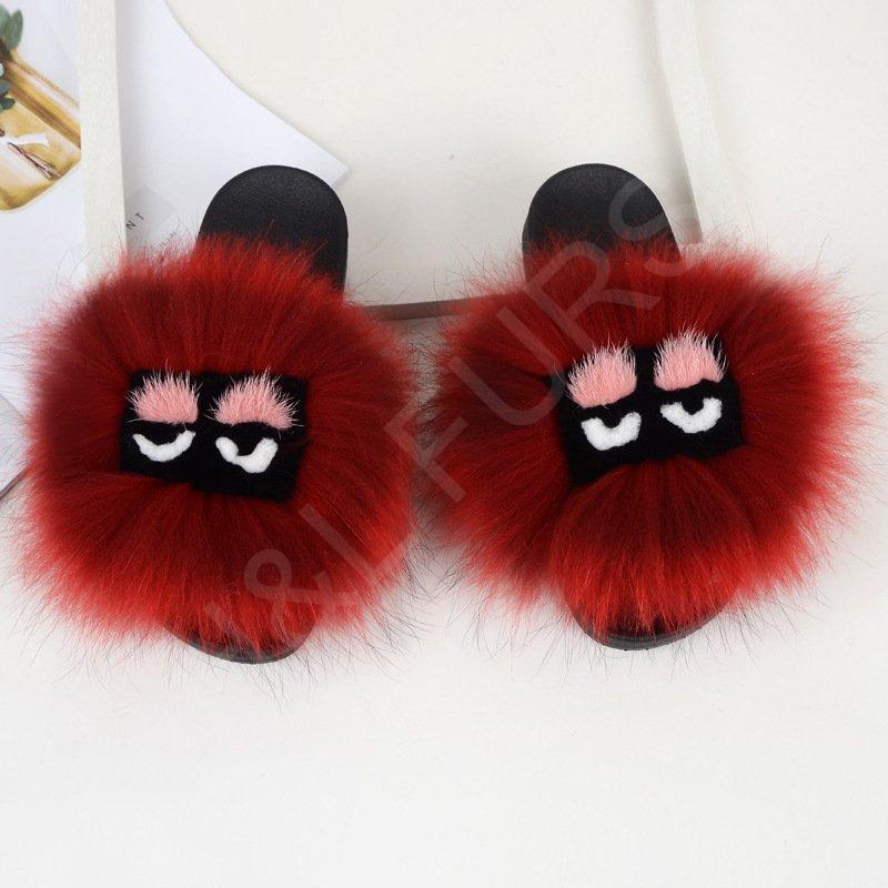 Monster face real fox fur slides wholesale